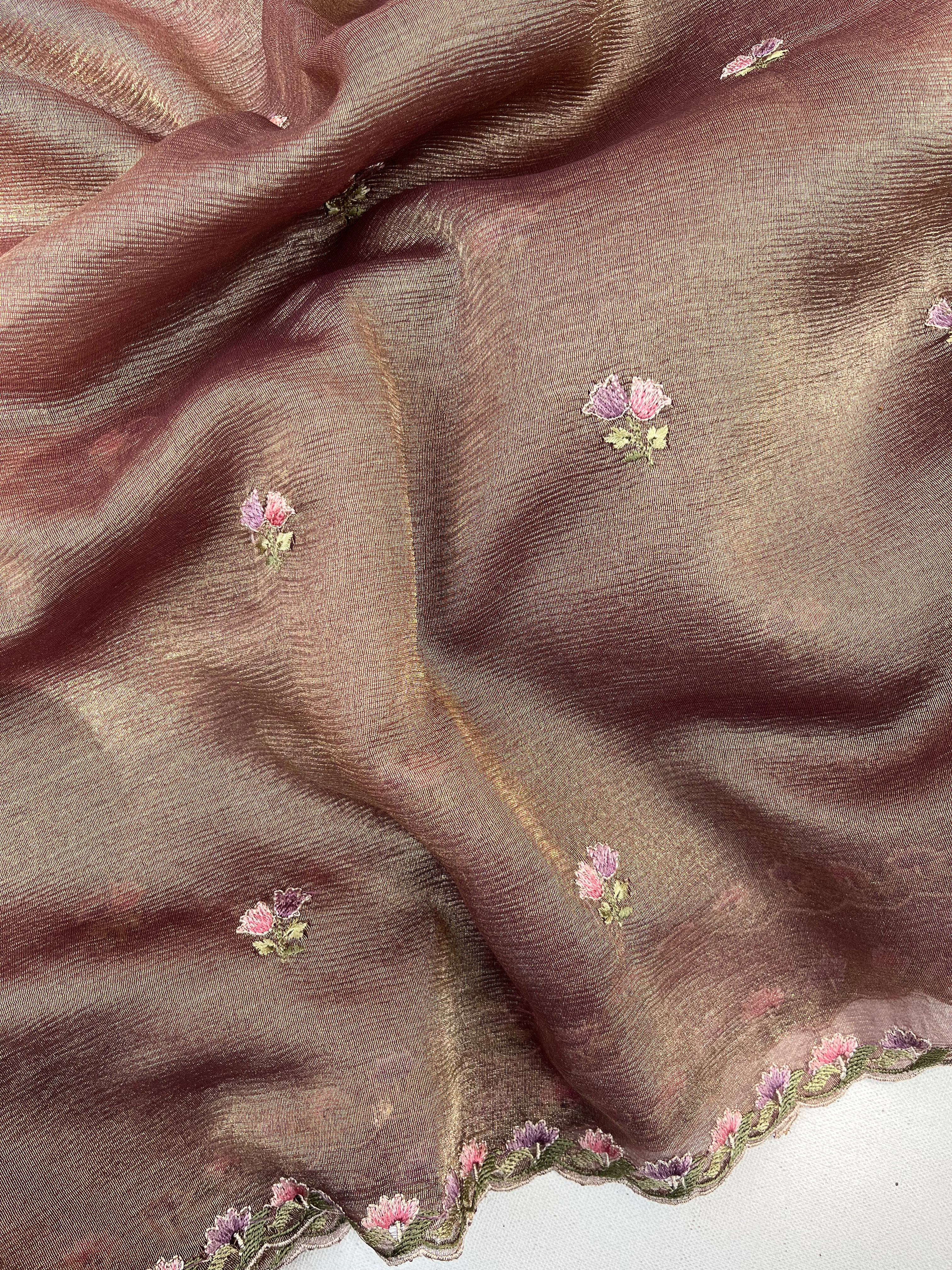 Gold Floral Crushed Tissue Organza Saree